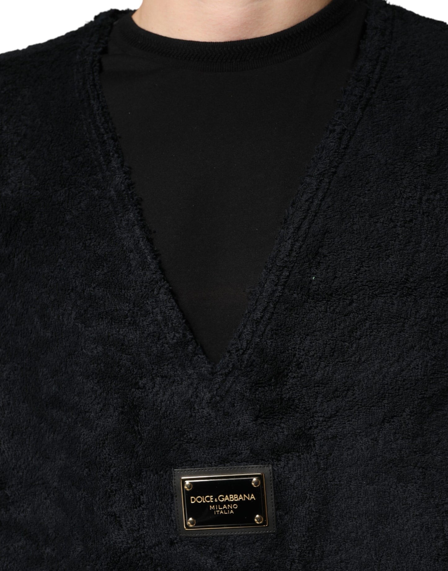 Dolce & Gabbana Black Cotton V-Neck Men Sweatshirt Sweater Dolce & Gabbana