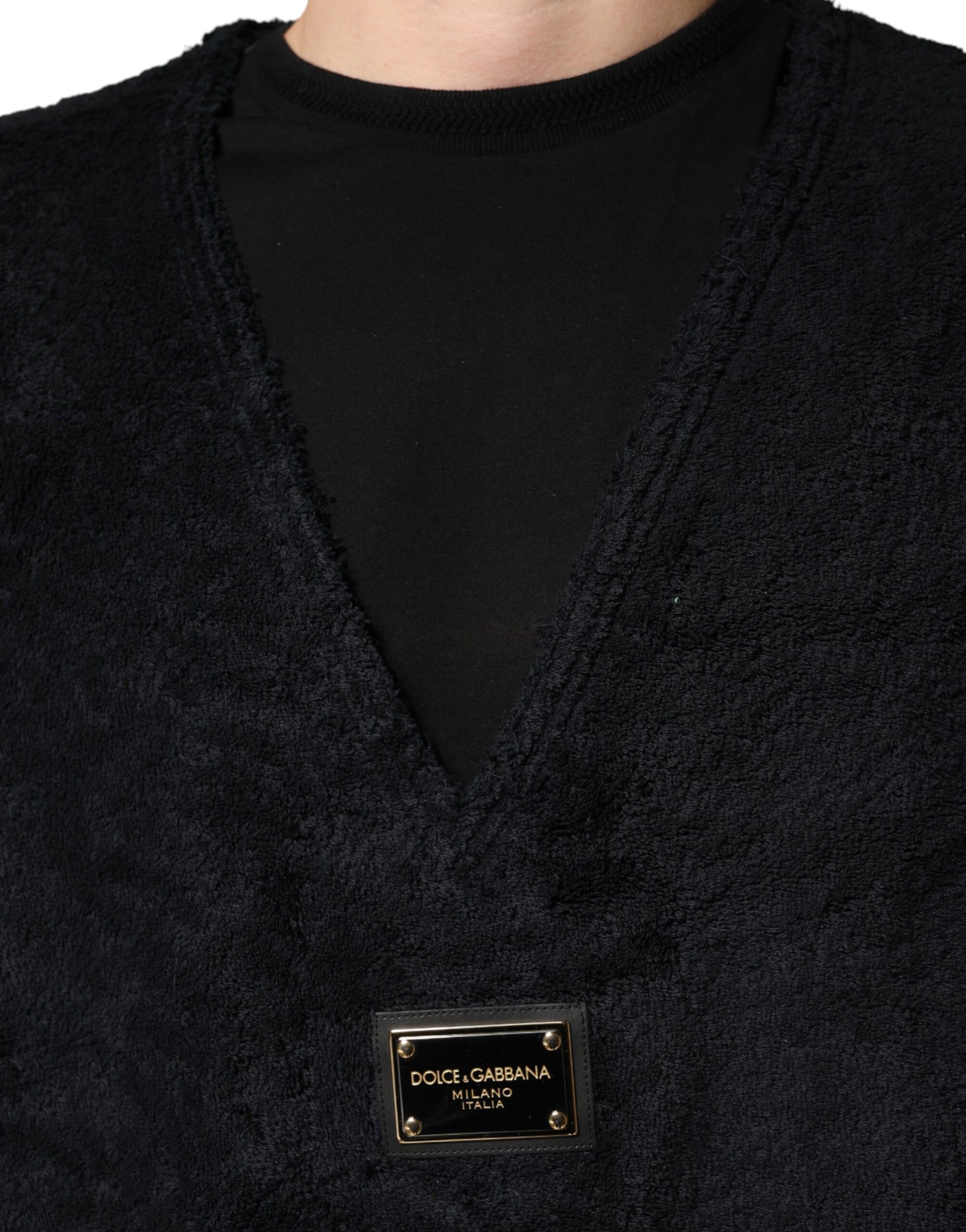 Dolce & Gabbana Black Cotton V-Neck Men Sweatshirt Sweater Dolce & Gabbana