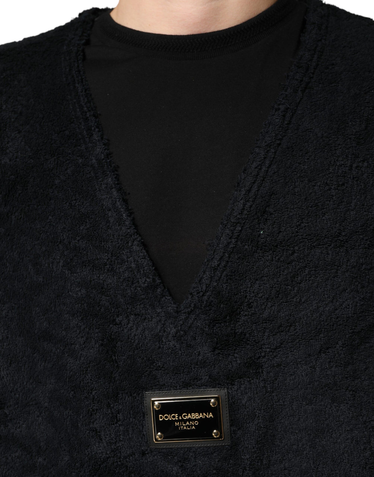 Dolce & Gabbana Black Cotton V-Neck Men Sweatshirt Sweater - Eljoys Fashion 