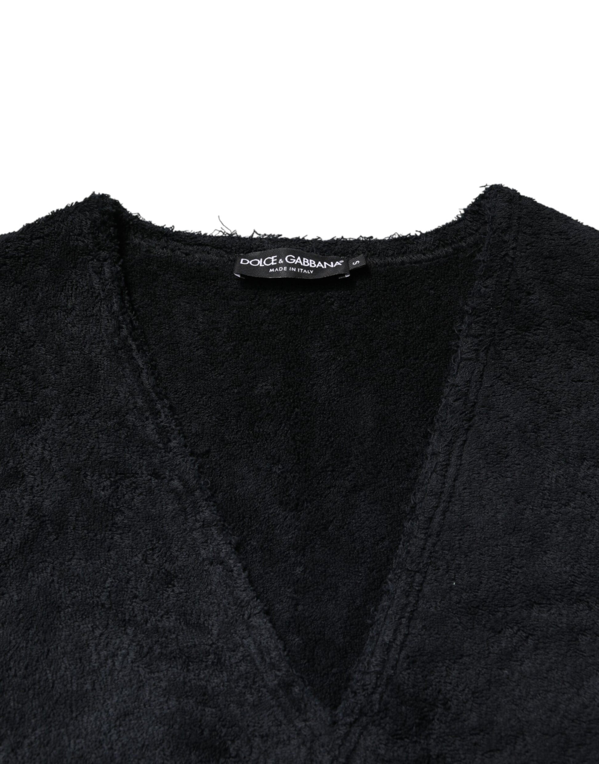 Dolce & Gabbana Black Cotton V-Neck Men Sweatshirt Sweater Dolce & Gabbana