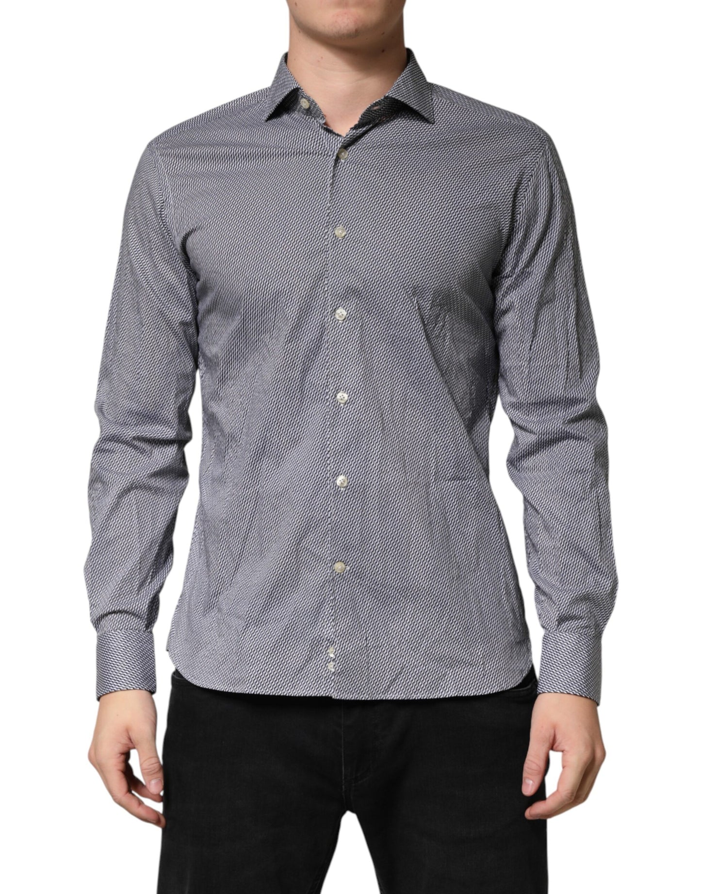 Domenico Tagliente Gray Patterned Long Sleeves Dress Shirt Domenico Tagliente