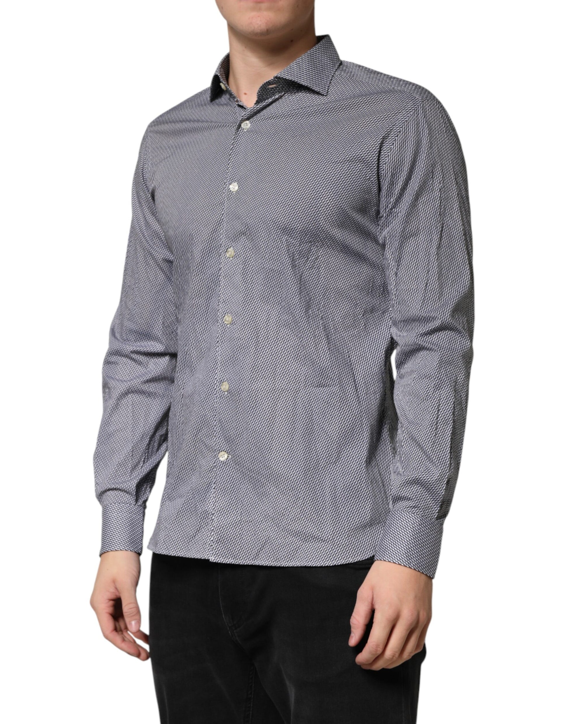 Domenico Tagliente Gray Patterned Long Sleeves Dress Shirt Domenico Tagliente
