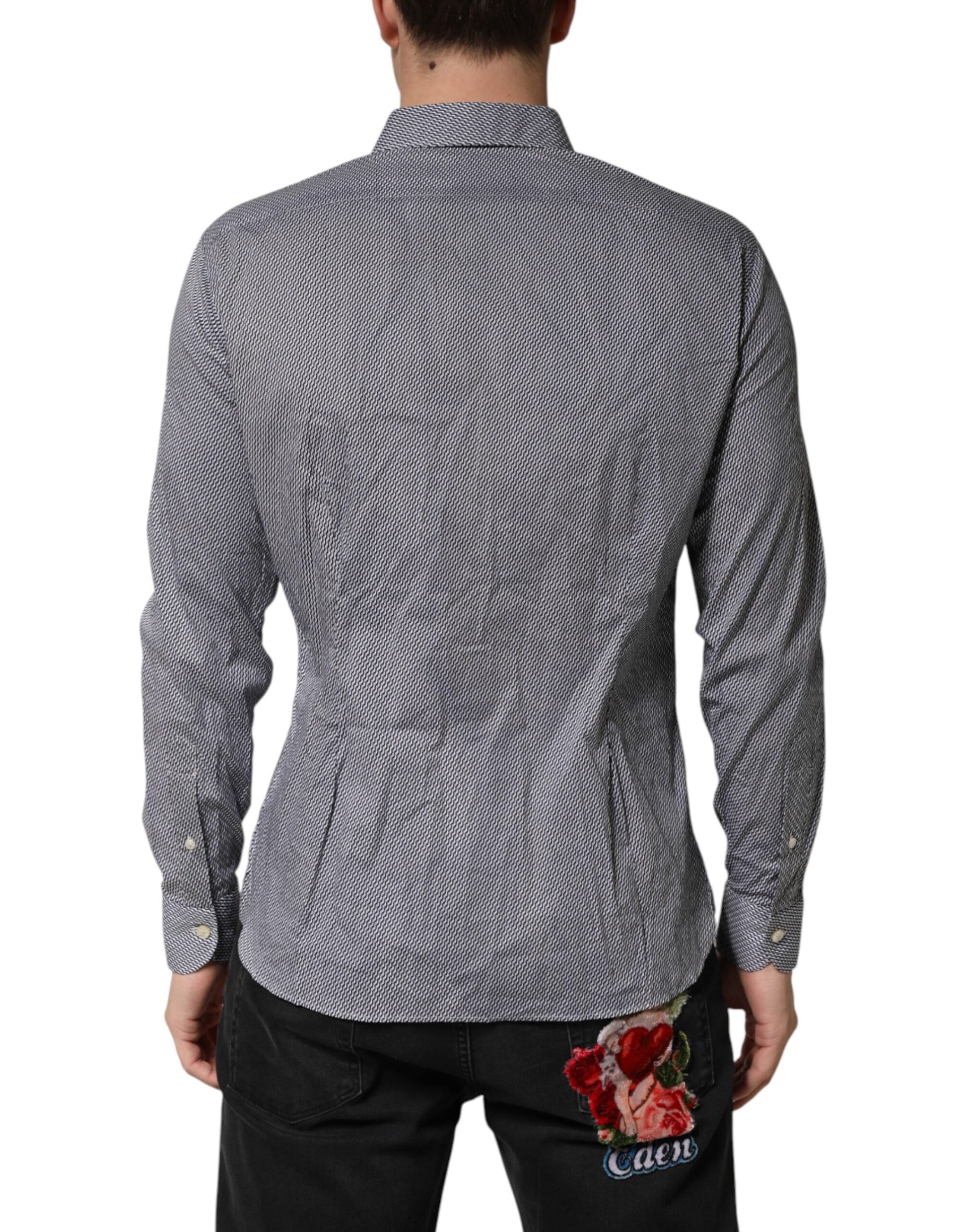 Domenico Tagliente Gray Patterned Long Sleeves Dress Shirt Domenico Tagliente