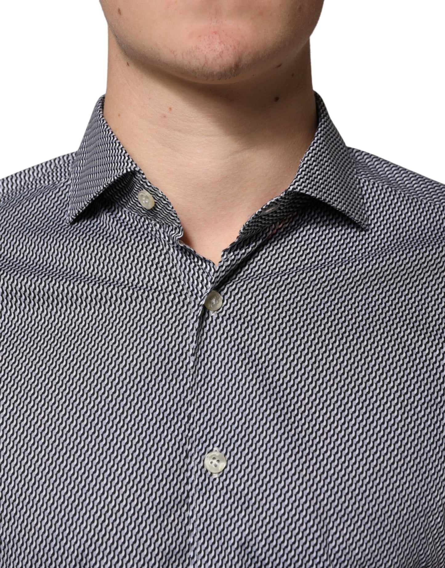 Domenico Tagliente Gray Patterned Long Sleeves Dress Shirt Domenico Tagliente
