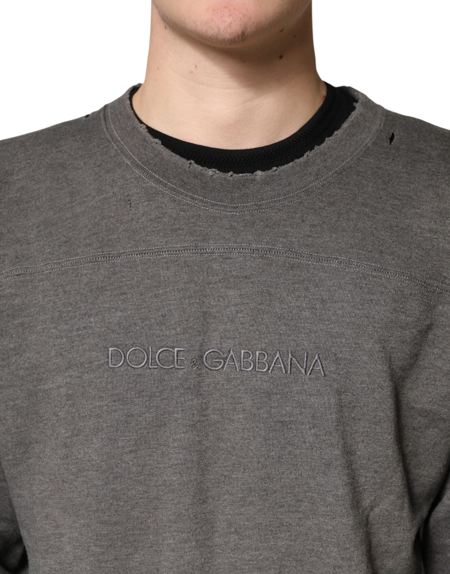 Dolce & Gabbana Gray Cotton Crew Neck Men Sweatshirt Sweater Dolce & Gabbana