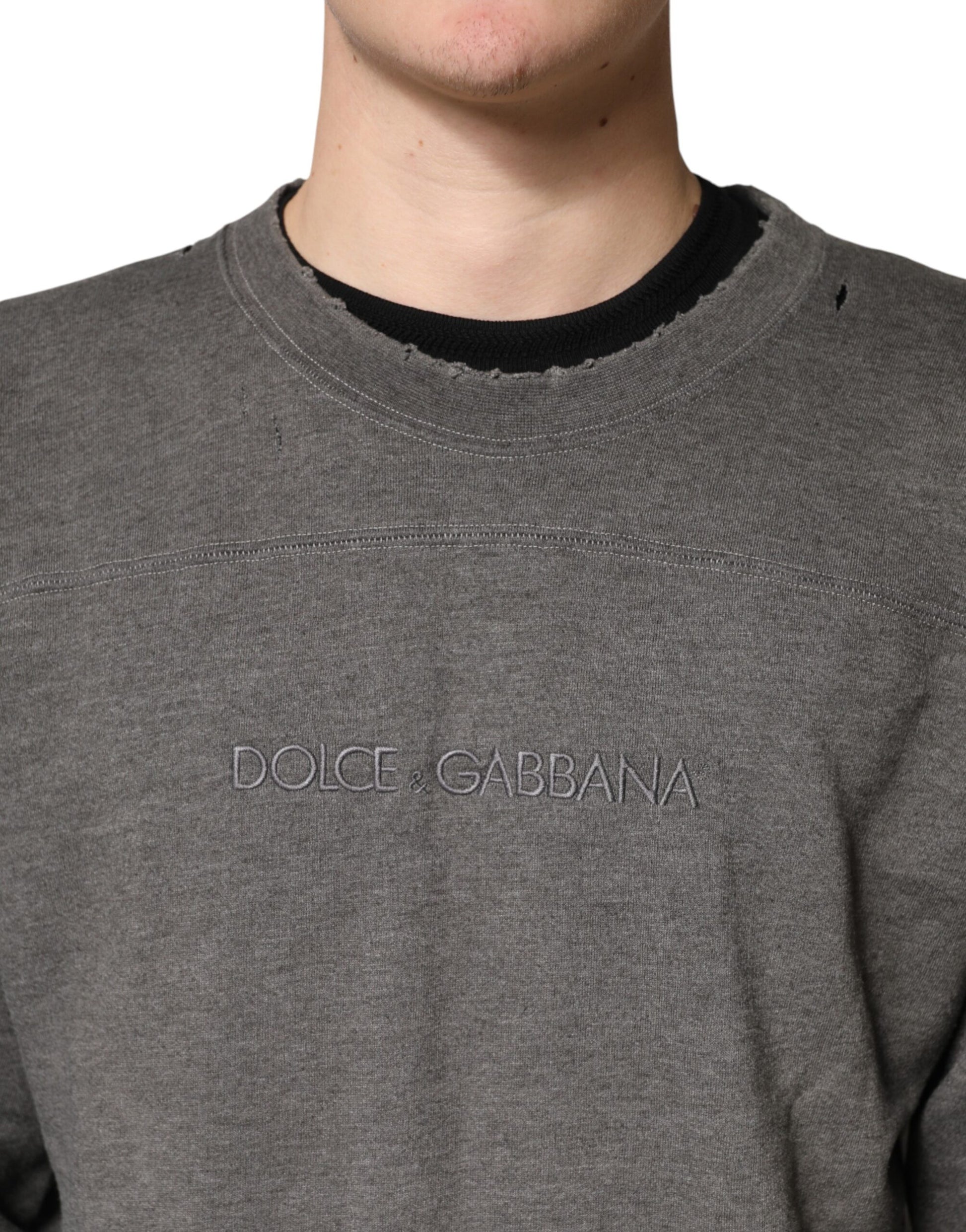 Dolce & Gabbana Gray Cotton Crew Neck Men Sweatshirt Sweater Dolce & Gabbana