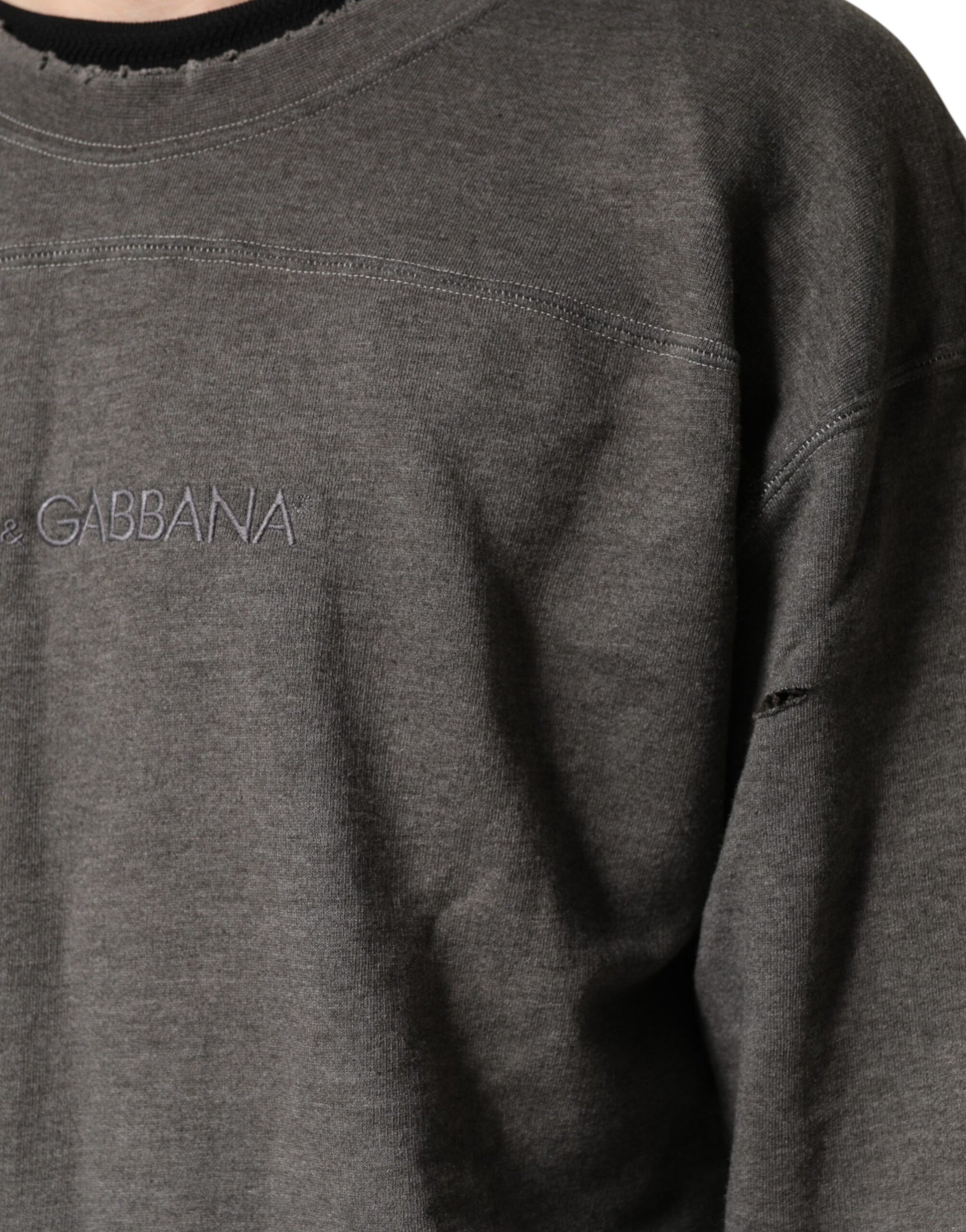 Dolce & Gabbana Gray Cotton Crew Neck Men Sweatshirt Sweater Dolce & Gabbana
