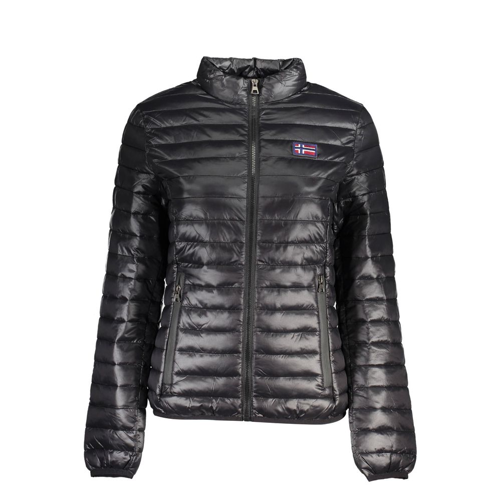 Norway 1963 black polyamide women's jacket displayed on a hanger, showcasing a sleek, lightweight outerwear design perfect for casual wear.