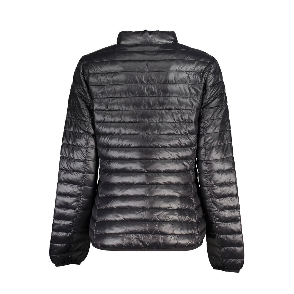 Norway 1963 black polyamide women's jacket displayed on a hanger, showcasing its sleek design and lightweight fabric.