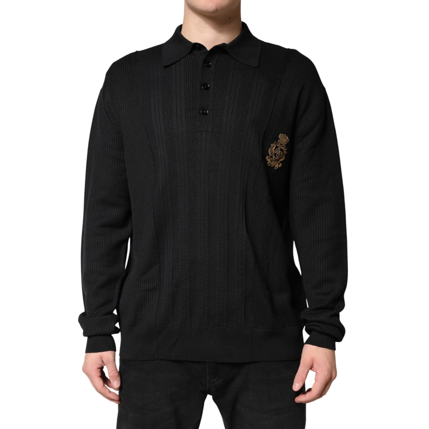 Dolce & Gabbana Black Crest Long Sleeve Men Pullover Sweater Dolce & Gabbana