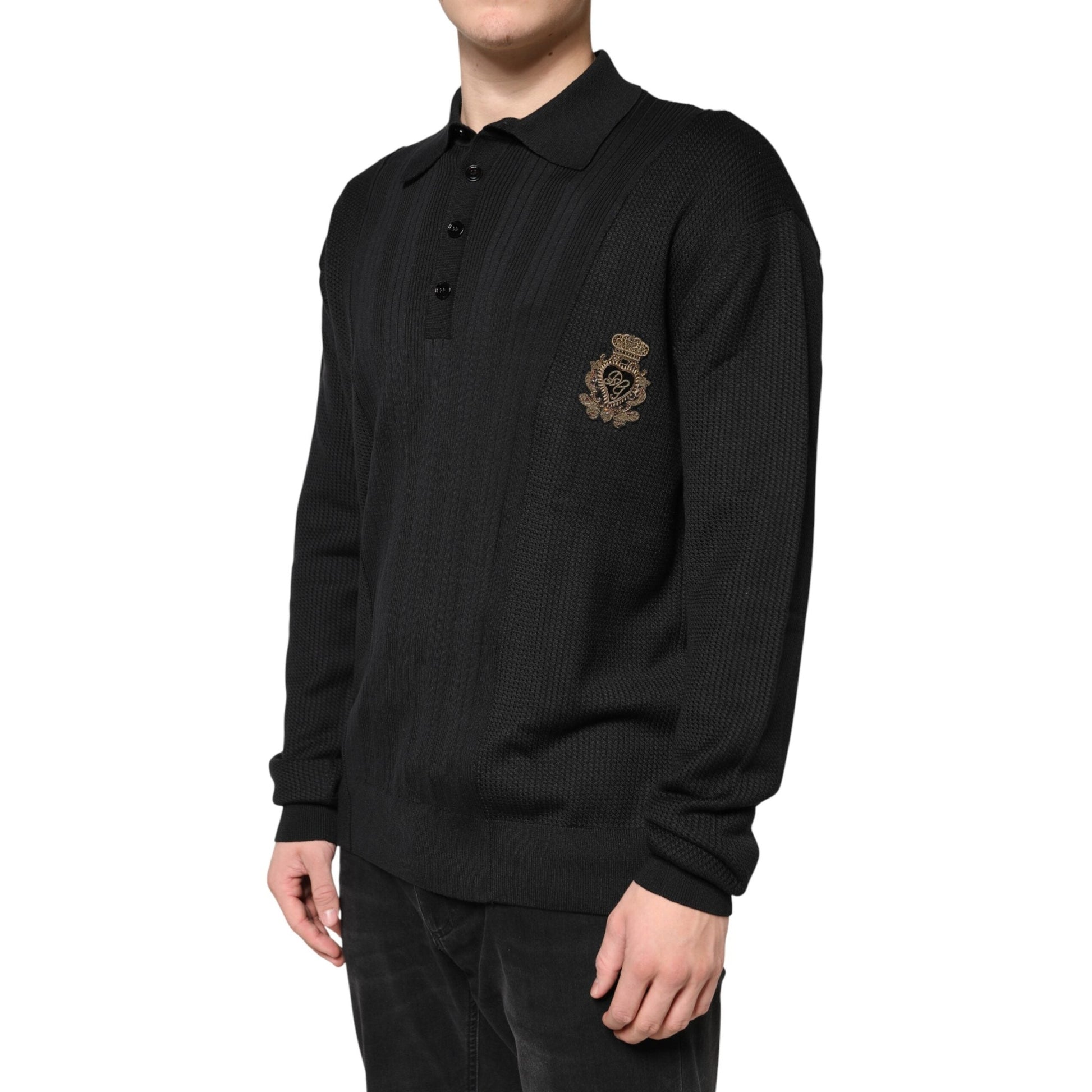 Dolce & Gabbana Black Crest Long Sleeve Men Pullover Sweater Dolce & Gabbana