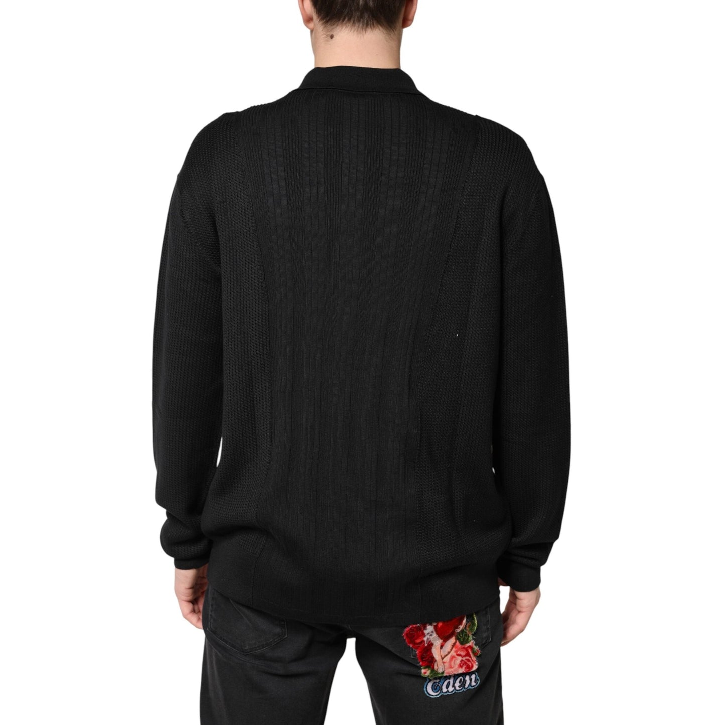 Dolce & Gabbana Black Crest Long Sleeve Men Pullover Sweater Dolce & Gabbana