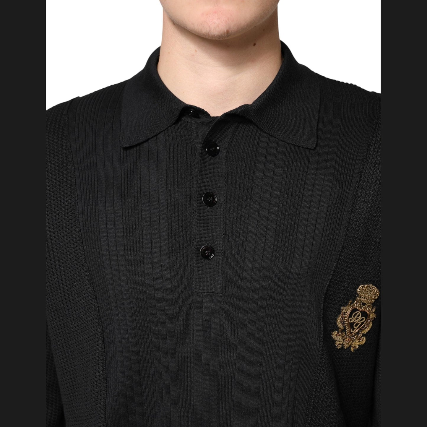Dolce & Gabbana Black Crest Long Sleeve Men Pullover Sweater Dolce & Gabbana