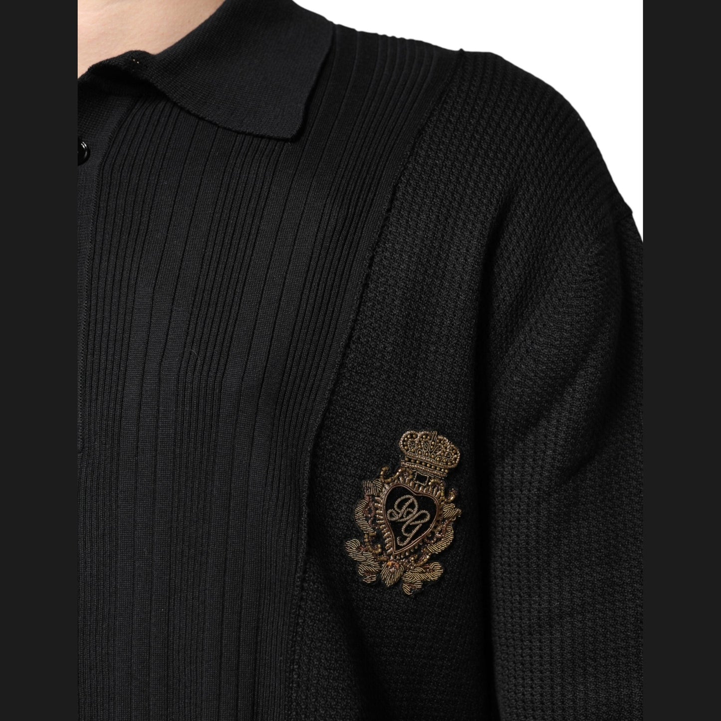 Dolce & Gabbana Black Crest Long Sleeve Men Pullover Sweater Dolce & Gabbana