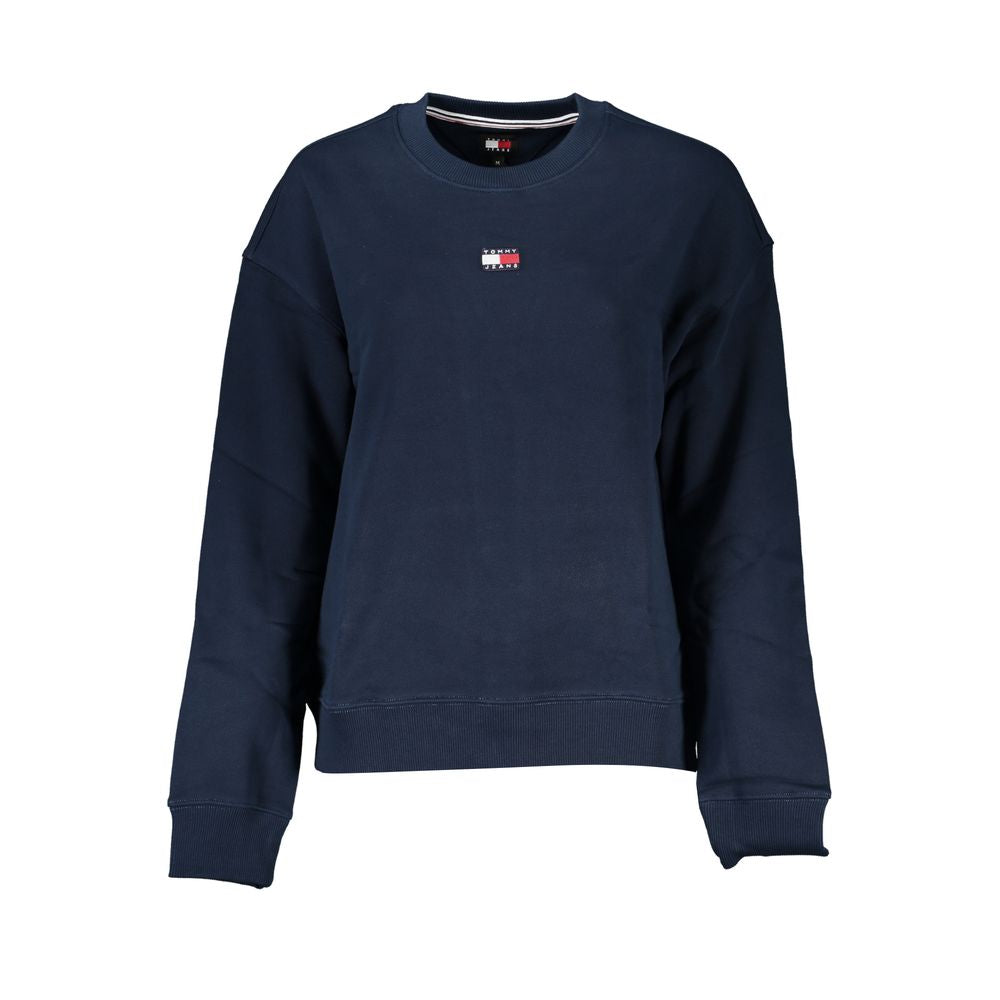 Tommy Hilfiger blue cotton women's sweatshirt with crewneck and long sleeves, casual and comfortable apparel.