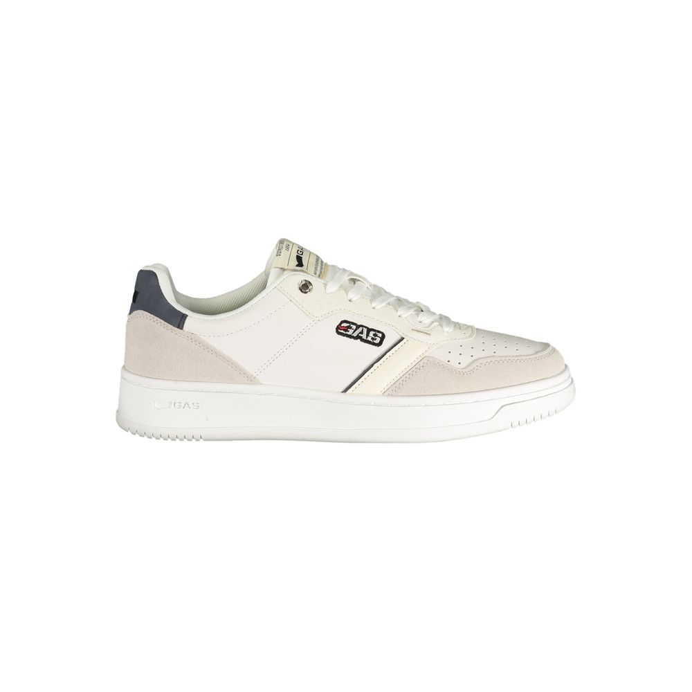 White Gas polyester men's sneaker with breathable fabric and stylish design, featuring a sporty look and casual comfort.