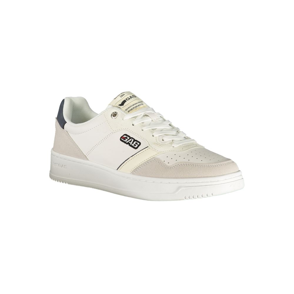 White polyester men's sneaker by Gas with sporty design and lace-up closure, featuring a sleek, modern look.