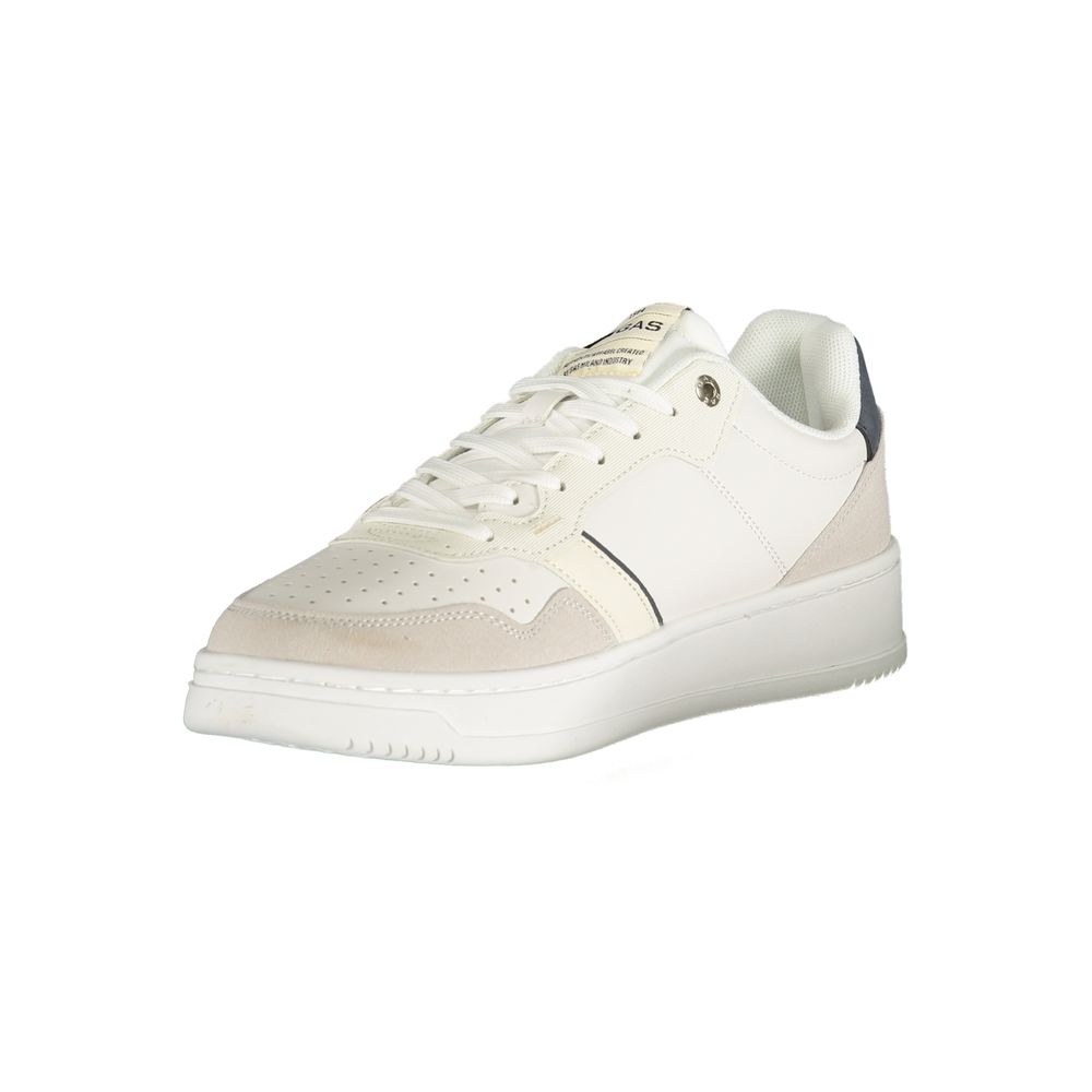 White polyester men's Gas sneakers with sleek design and white laces, showcasing comfortable athletic footwear.