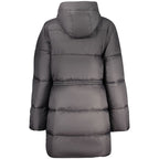 North Sails Nero polyester women's jacket displayed on a hanger, featuring a sleek black design and lightweight fabric.