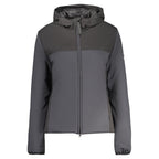 North Sails black women's polyester jacket with hood, front zipper, and side pockets for a sleek, functional outdoor look.