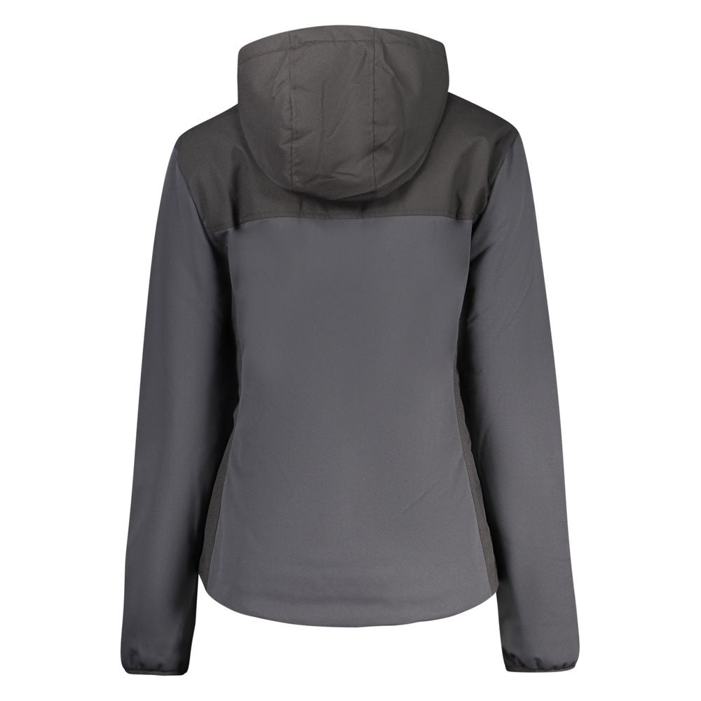 Black North Sails polyester women’s jacket with a sleek design, featuring a hood and zippered front for a stylish, functional look.