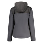 Black North Sails polyester women’s jacket with a sleek design, featuring a hood and zippered front for a stylish, functional look.