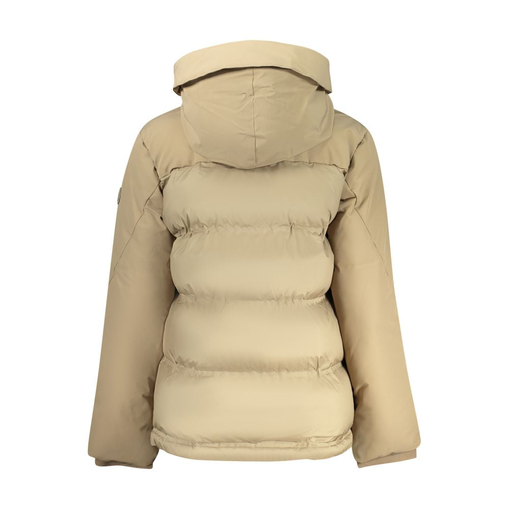 North Sails Marrone polyester women's jacket displayed on a hanger, showing its sleek design and brown color.