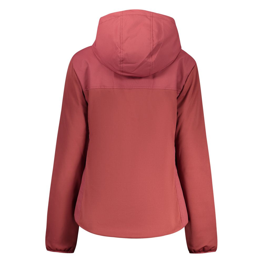 North Sails Rosso polyester women's jacket displayed on a hanger, showcasing its sleek design and vibrant color.