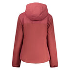 North Sails Rosso polyester women's jacket displayed on a hanger, showcasing its sleek design and vibrant color.