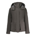 Black North Sails women’s polyester jacket with a fitted design, featuring a high collar and zipper closure.