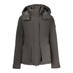 Black North Sails women’s polyester jacket with a fitted design, featuring a high collar and zipper closure.