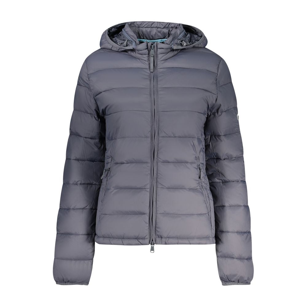 North Sails Grigio polyester women's jacket displayed on a hanger, featuring a sleek design and lightweight fabric.