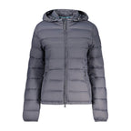 North Sails Grigio polyester women's jacket displayed on a hanger, featuring a sleek design and lightweight fabric.
