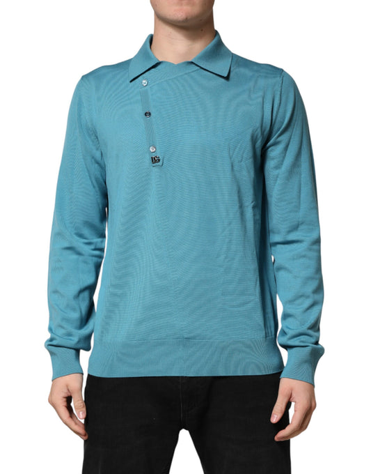Dolce & Gabbana Teal Wool Collared Polo Pullover Sweater Dolce & Gabbana