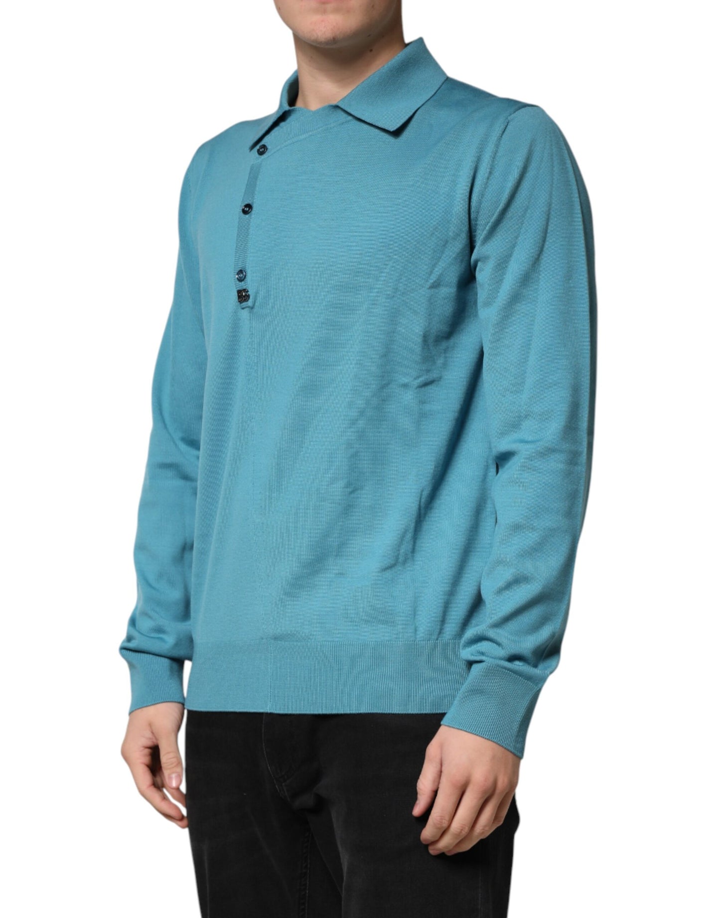 Dolce & Gabbana Teal Wool Collared Polo Pullover Sweater Dolce & Gabbana