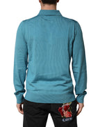 Dolce & Gabbana Teal Wool Collared Polo Pullover Sweater