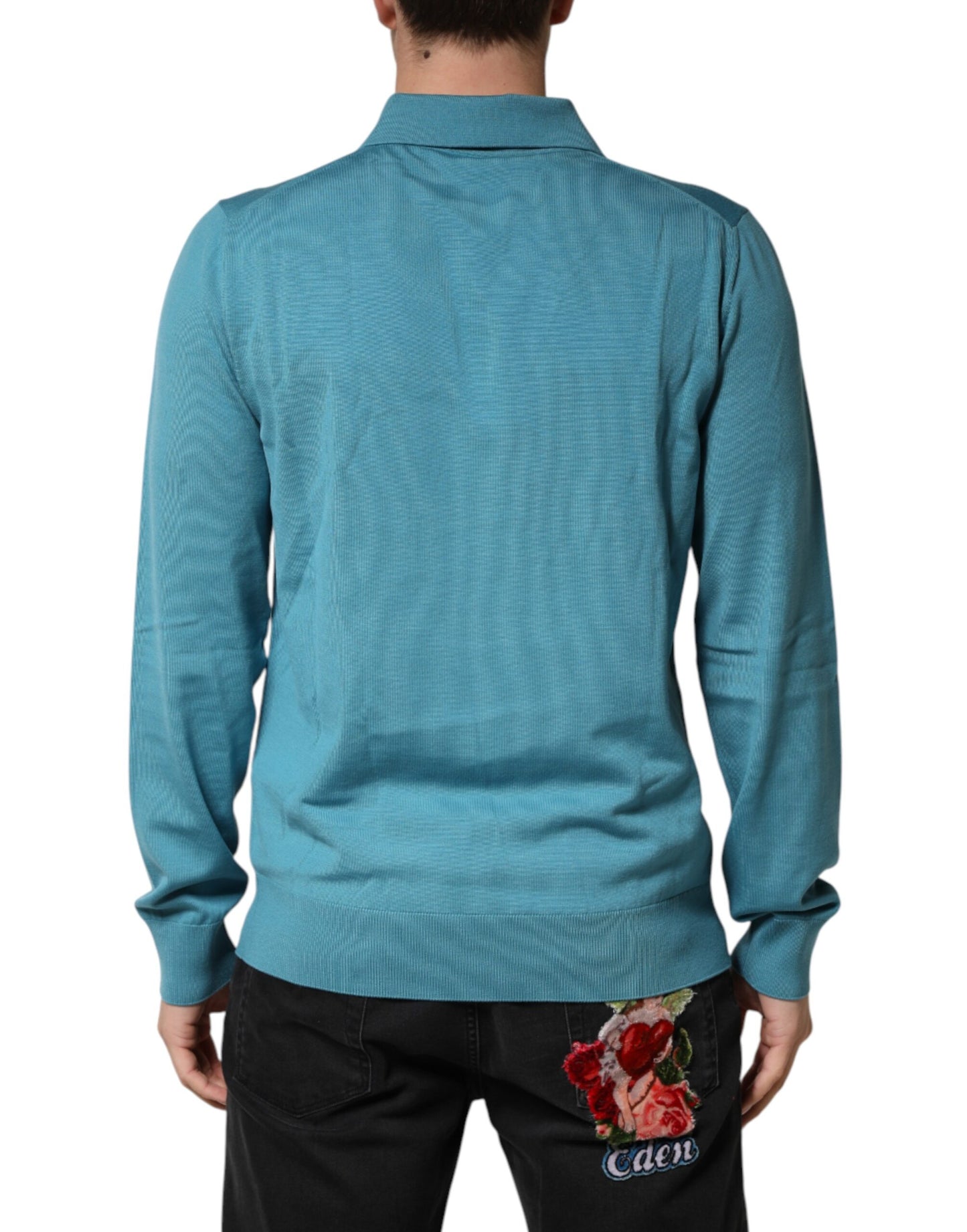 Dolce & Gabbana Teal Wool Collared Polo Pullover Sweater Dolce & Gabbana