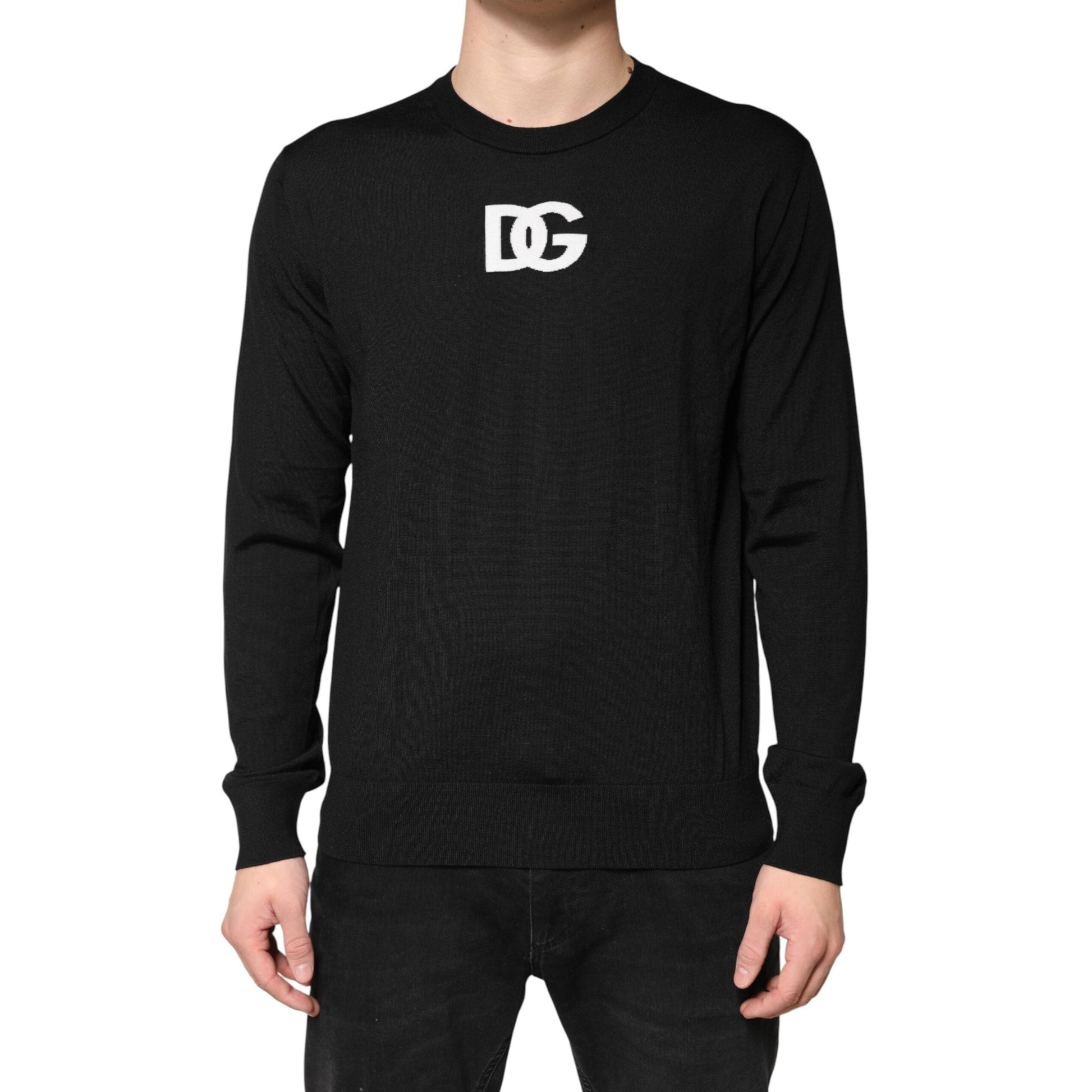 Dolce & Gabbana Black Wool DG Crew Neck Men Pullover Sweater Dolce & Gabbana