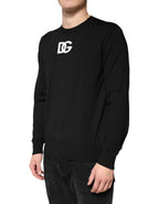 Dolce & Gabbana Black Wool DG Crew Neck Men Pullover Sweater