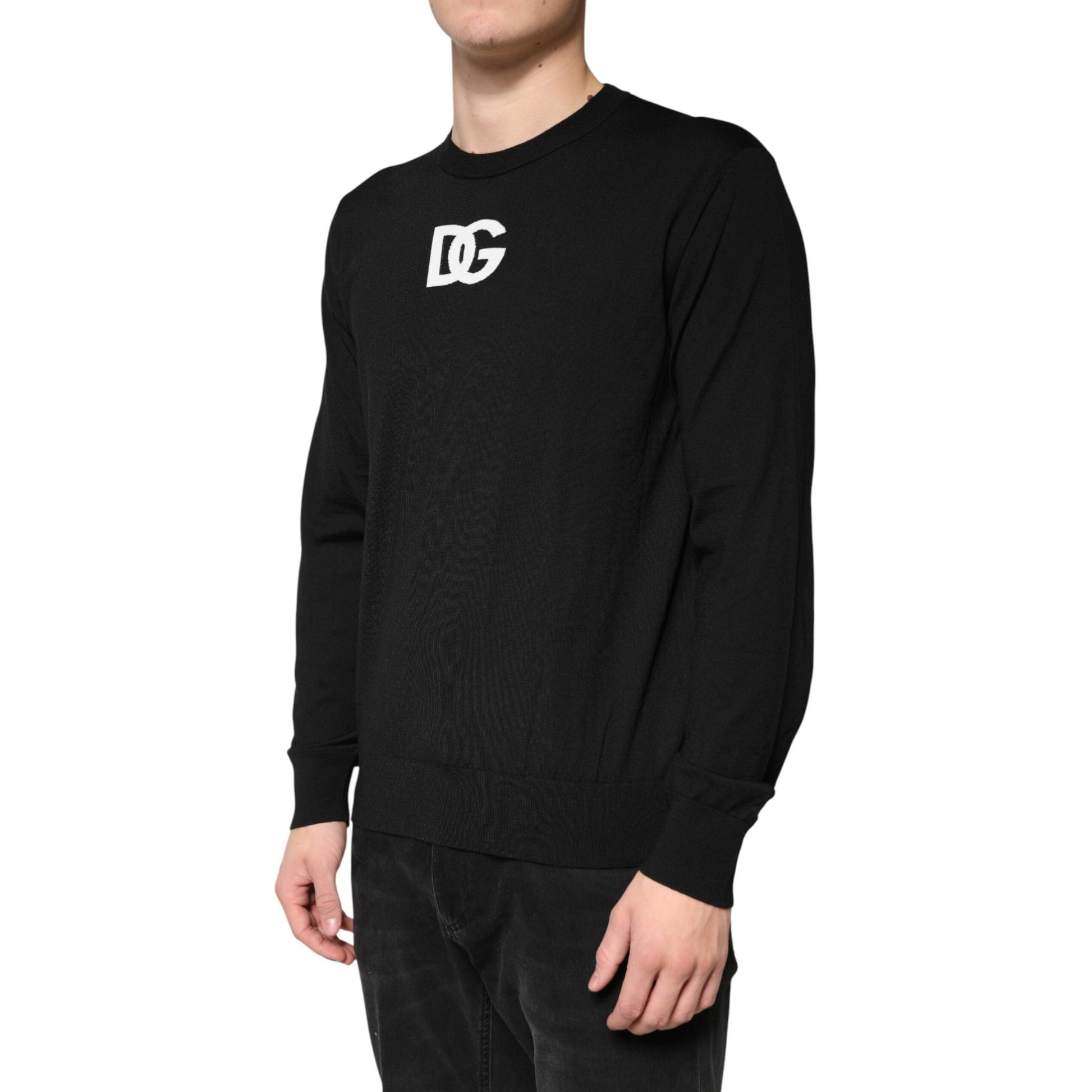 Dolce & Gabbana Black Wool DG Crew Neck Men Pullover Sweater Dolce & Gabbana