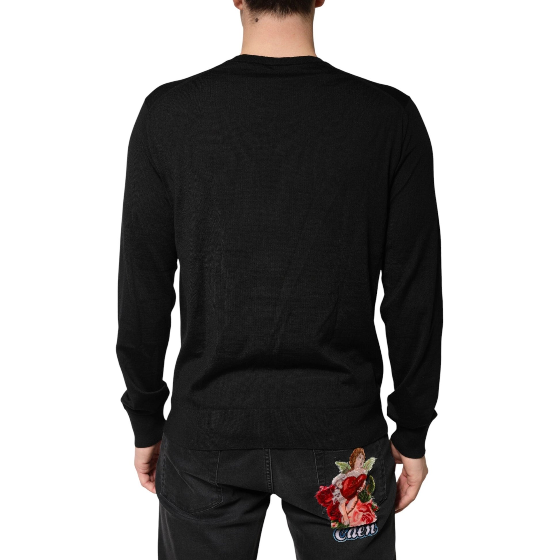 Dolce & Gabbana Black Wool DG Crew Neck Men Pullover Sweater Dolce & Gabbana