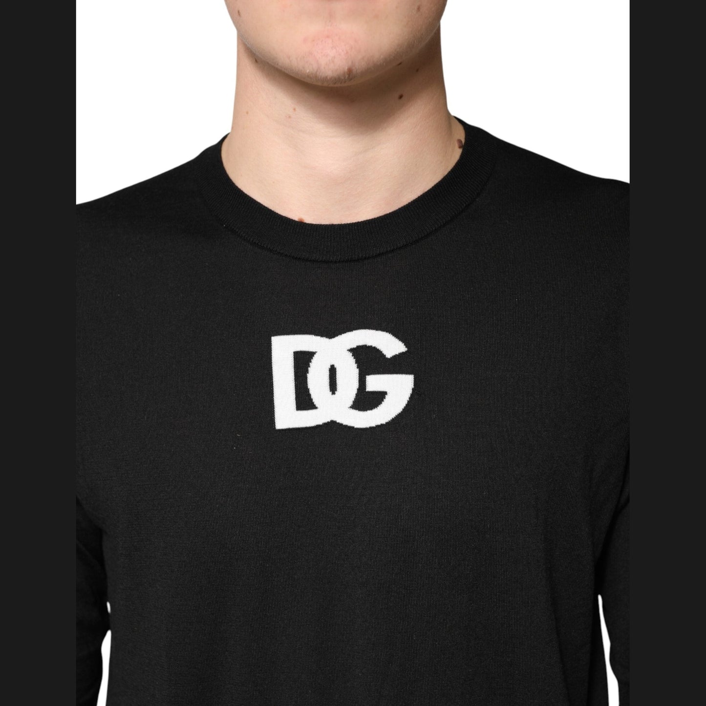 Dolce & Gabbana Black Wool DG Crew Neck Men Pullover Sweater Dolce & Gabbana