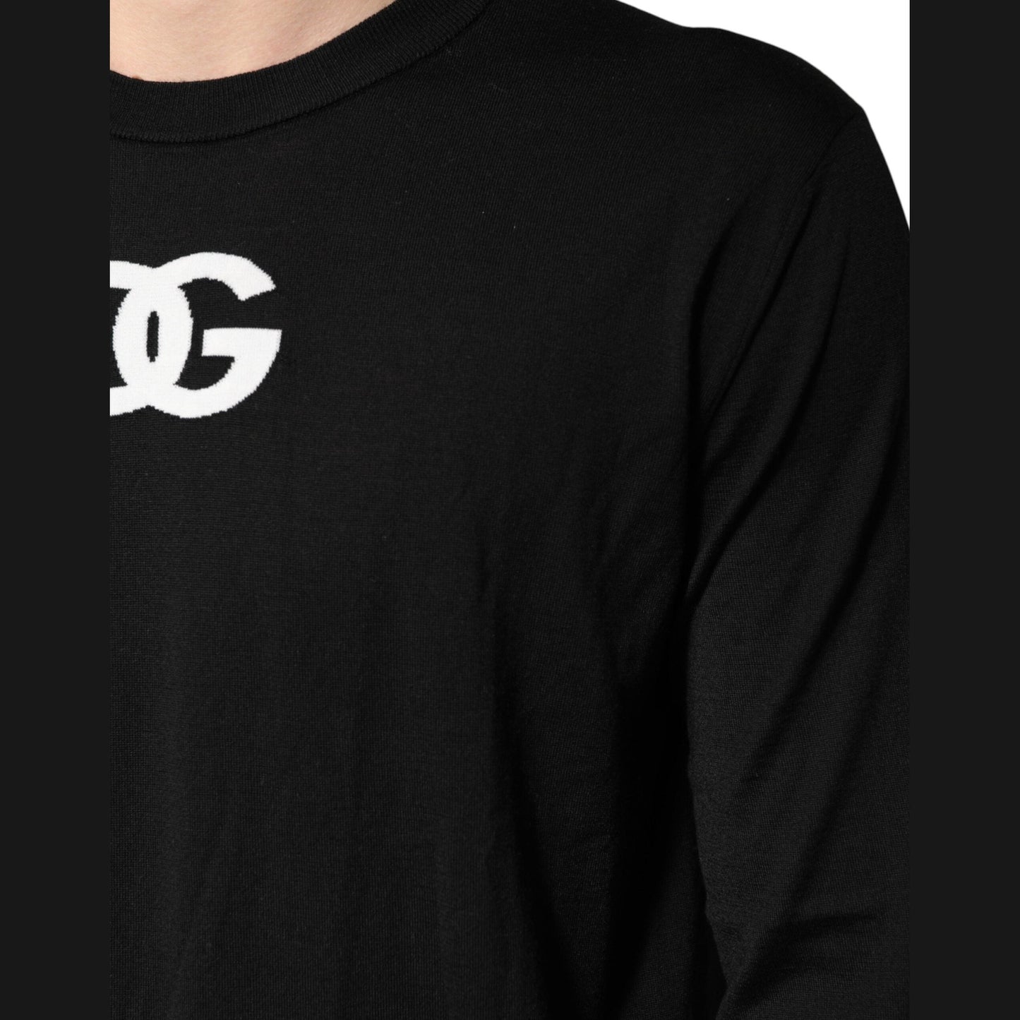 Dolce & Gabbana Black Wool DG Crew Neck Men Pullover Sweater Dolce & Gabbana