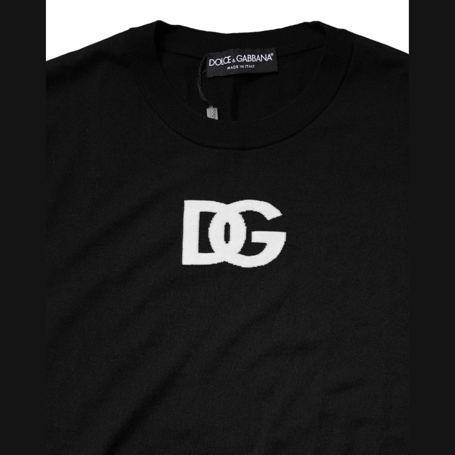 Dolce & Gabbana Black Wool DG Crew Neck Men Pullover Sweater Dolce & Gabbana
