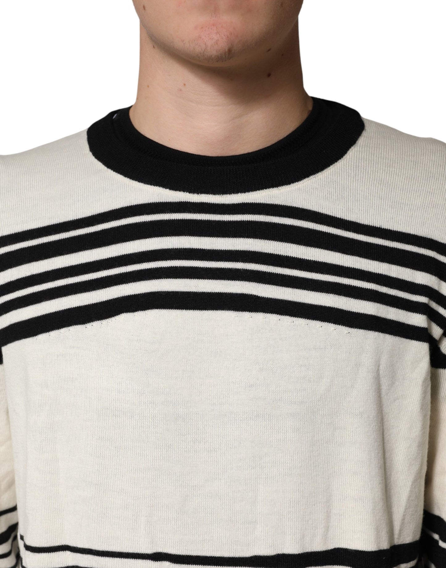 Dolce & Gabbana Black White Stripe CrewNeck Pullover Sweater Dolce & Gabbana