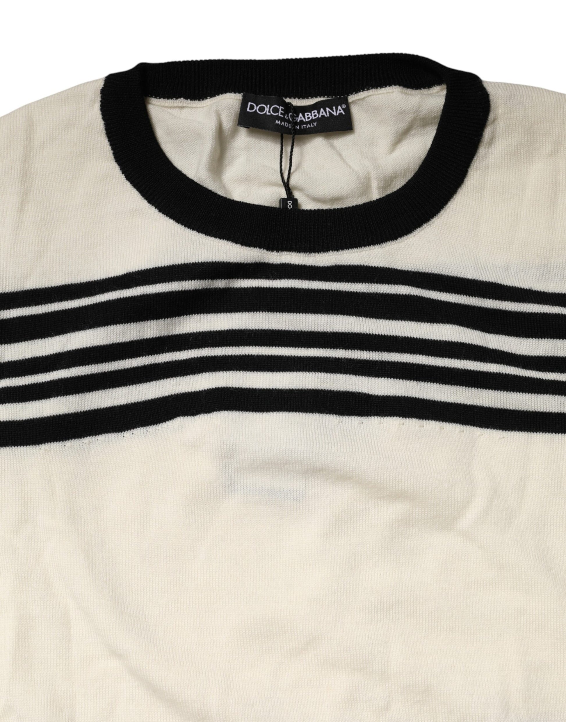 Dolce & Gabbana Black White Stripe CrewNeck Pullover Sweater Dolce & Gabbana