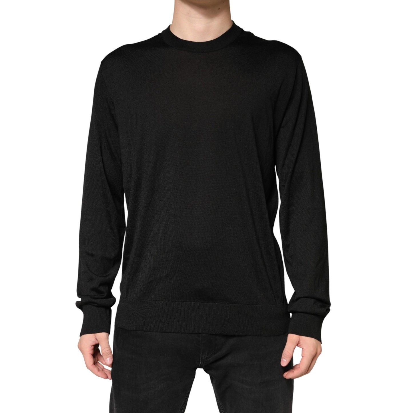Dolce & Gabbana Black Silk Men Crew Neck Pullover Sweater Dolce & Gabbana