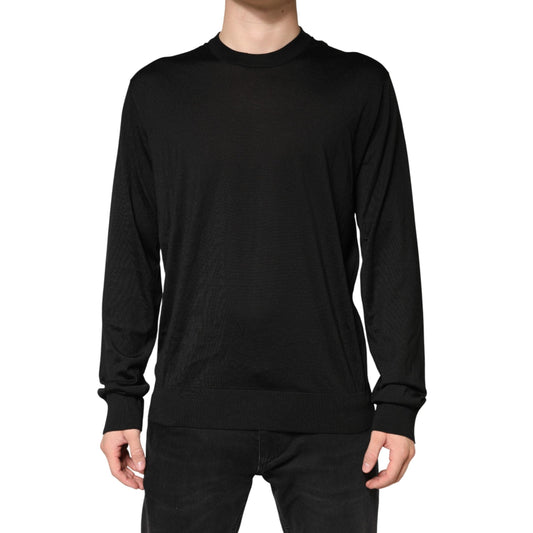 Dolce & Gabbana Black Silk Men Crew Neck Pullover Sweater Dolce & Gabbana