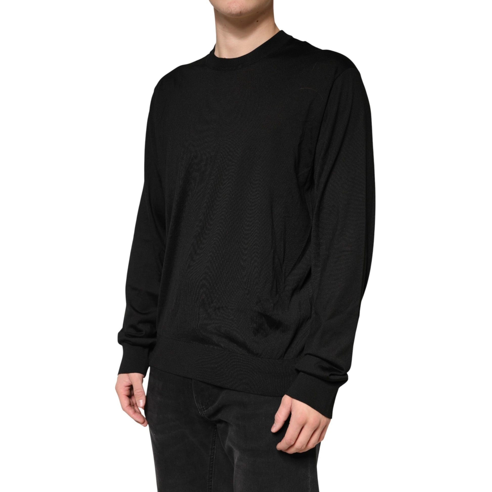 Dolce & Gabbana Black Silk Men Crew Neck Pullover Sweater Dolce & Gabbana