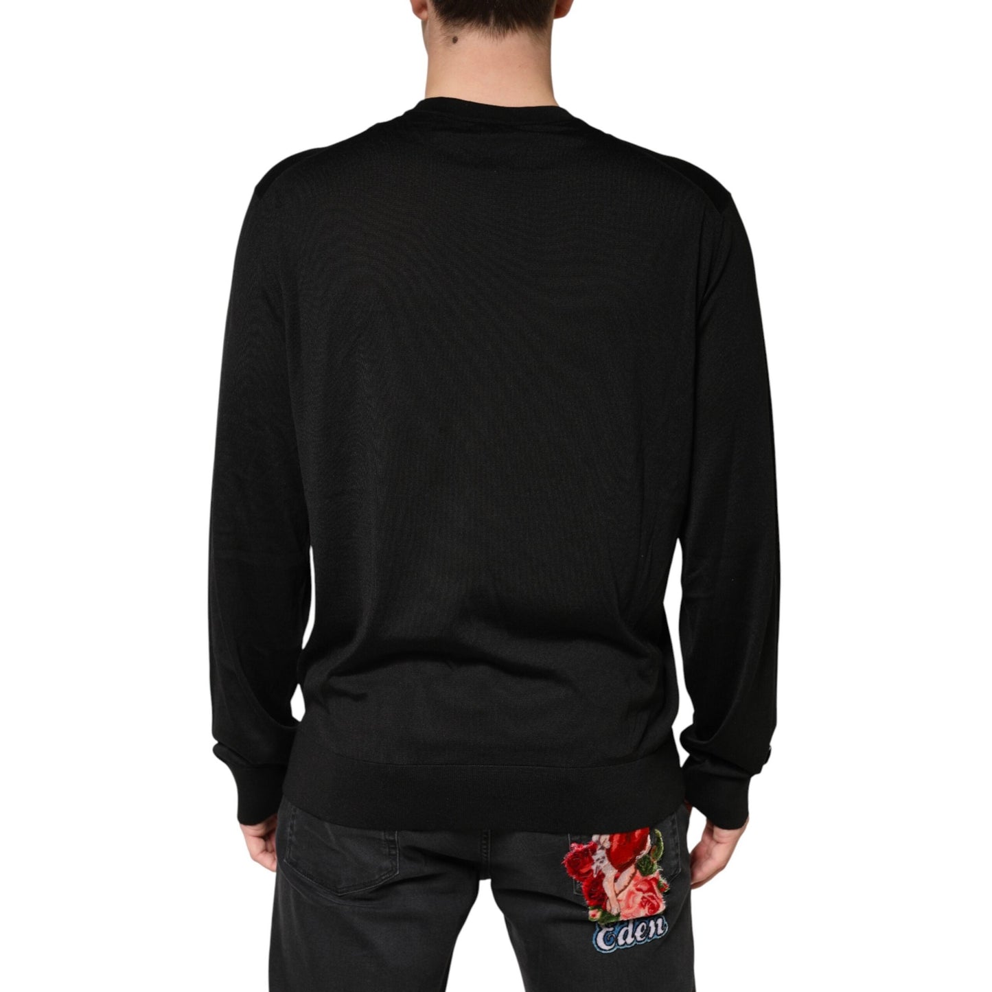 Dolce & Gabbana Black Silk Men Crew Neck Pullover Sweater Dolce & Gabbana